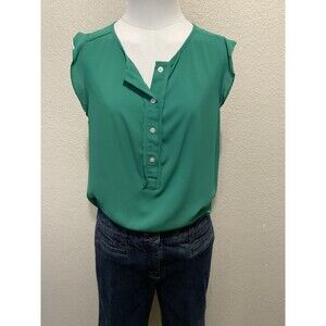 LOFT, Women’e, Sleeveless Blouse, Ruffle Sleeve/Button Front, Green, Size: M